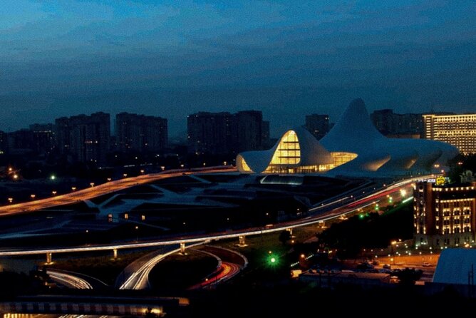 Baku Night City Tour Discover the Magic of Illuminated Landmarks - Highland Park and the Caspian Sea panorama