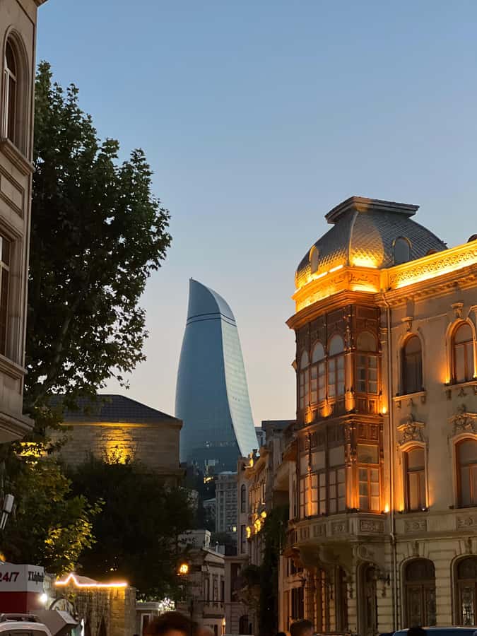 Baku: Night Panoramic Group Tour with Flame Towers 1 - The Flame Towers up close